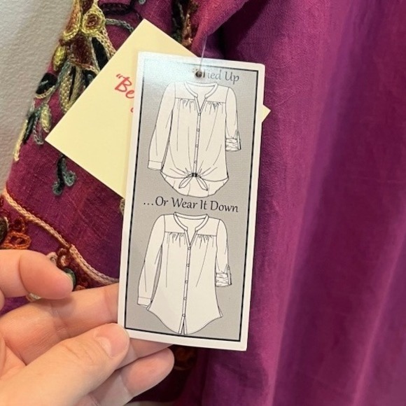 Fig and Flower Magenta Purple Embroidered Lace Yoke Blouse Small NWT Boho Hippie - Picture 7 of 8